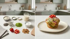 混ぜすぎないのがコツ:いちご×モリンガのマーブルマフィン(オートミール粉&豆乳)